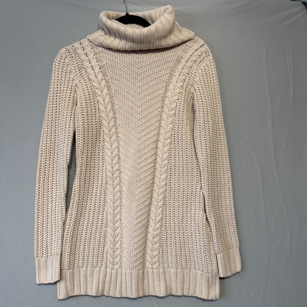 Urban Heritage Womens Cable Knit Turtleneck Sweater Size Small Beige Cottagecore